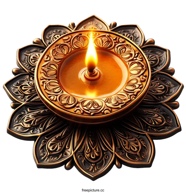 [Transparent Background PNG]Ornate Diwali Diya with Intricate Design