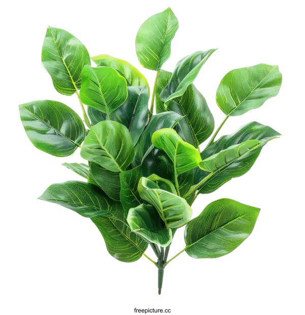 [Transparent Background PNG]Green leaves of a tropical plant isolated on black background