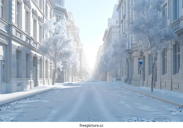 Empty Street With White Buildings and Trees