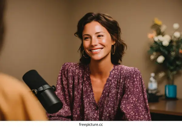 Woman in Conversation Interview Studio Portrait