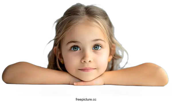 [Transparent Background PNG]Young Girl with Bright Eyes Rests Her Chin