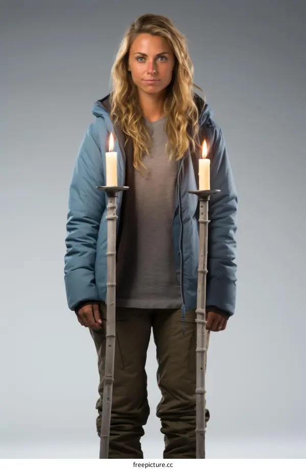 Portrait of a woman standing with two candles