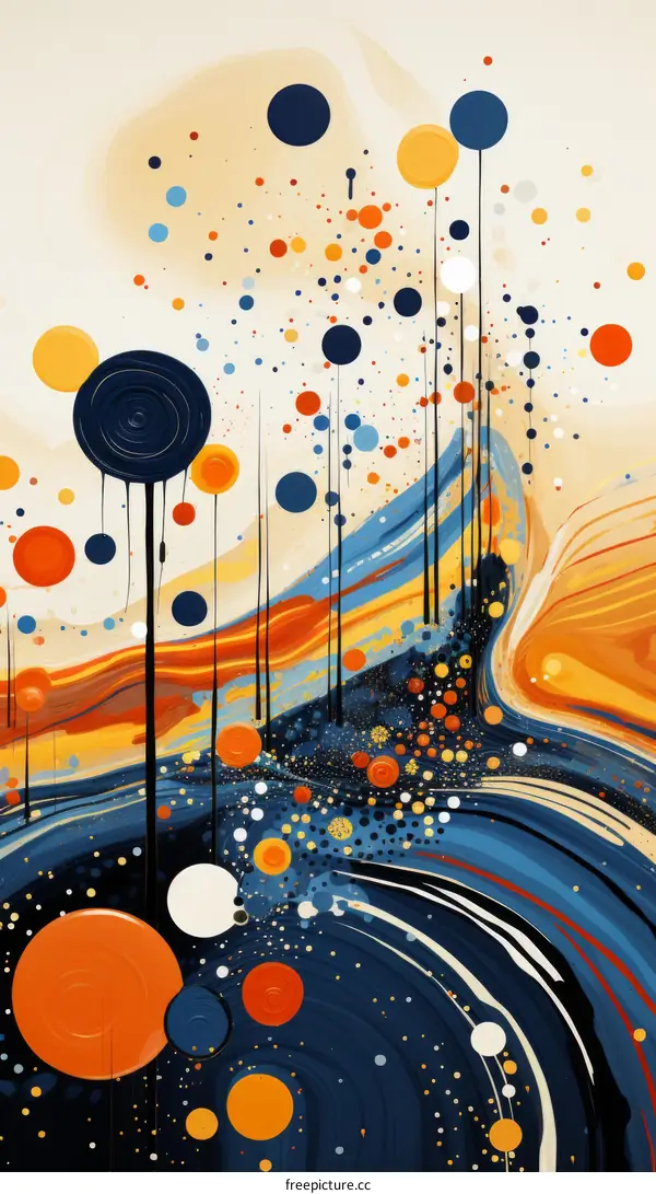 Colorful abstract painting with blue orange and yellow circles