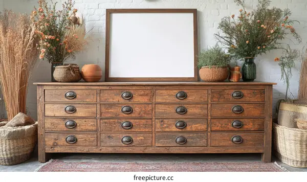 Vintage Wooden Buffet with Decorated Display