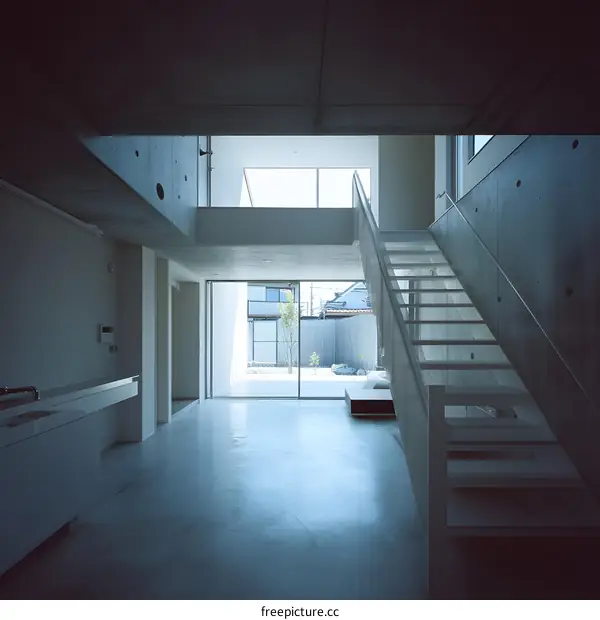 Modern Minimalist Concrete Staircase in a Japanese Home
