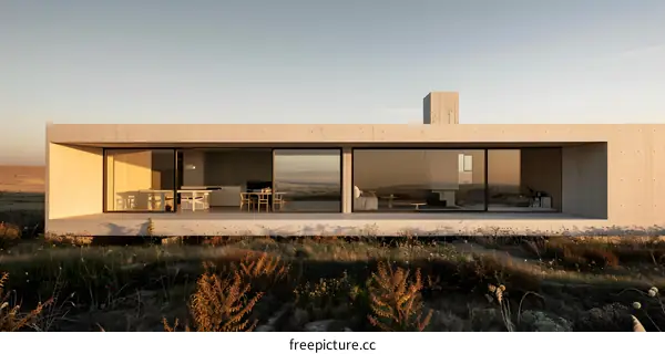 Modern Concrete House with Panoramic Views in the Field
