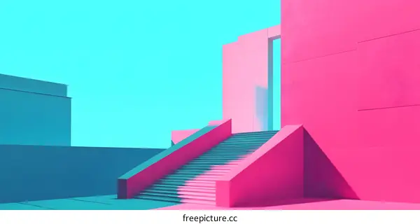 Abstract Minimalist Architecture  Stairs  Pink Blue Minimalism