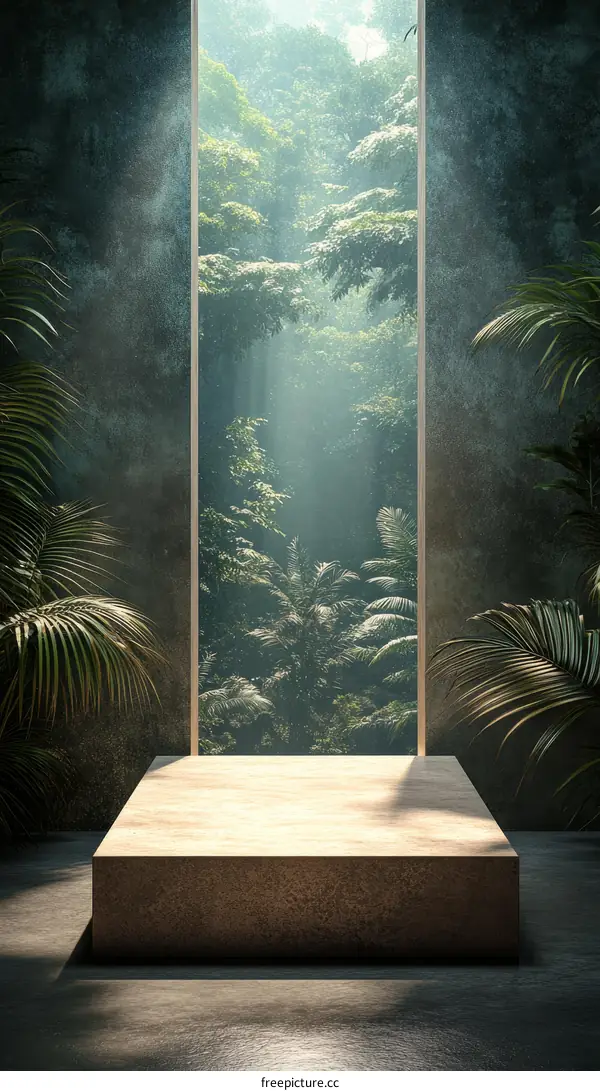 Empty Display Podium with Jungle View