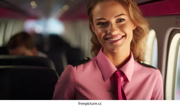 Portrait of a smiling stewardess on an airplane