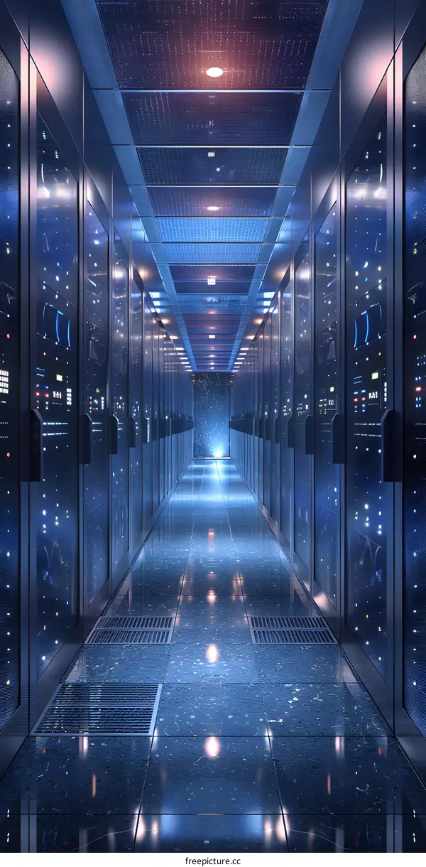 Futuristic server room with blue lights