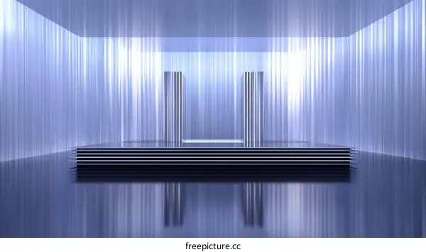 Modern Empty Stage with Light Blue Curtains