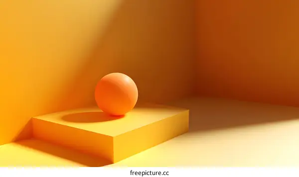 Minimalist 3D Rendering of Orange Sphere on a Yellow Platform