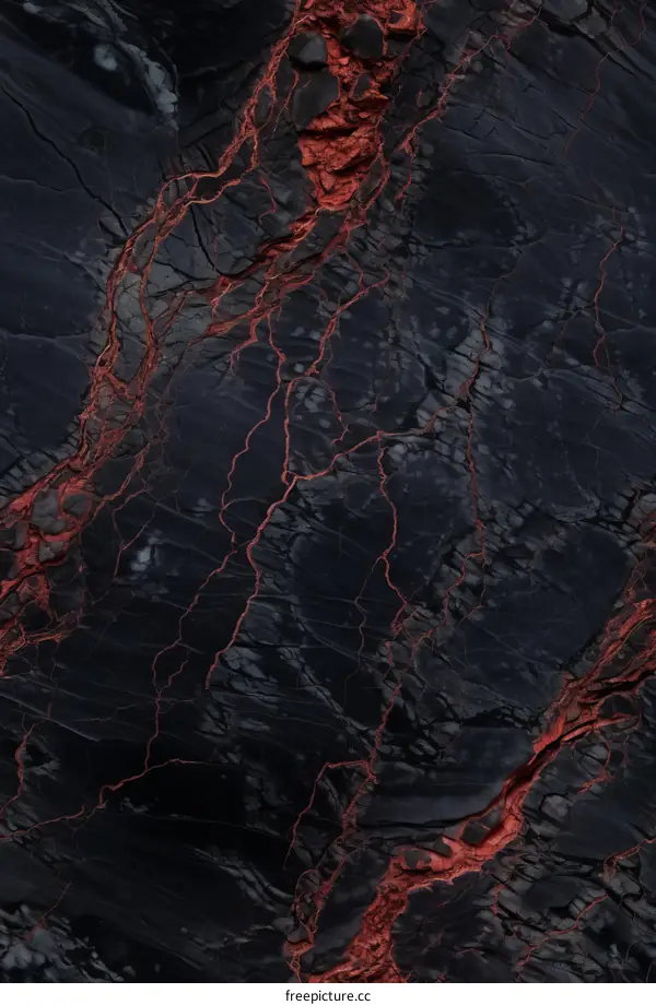 Black and red marble texture with veins