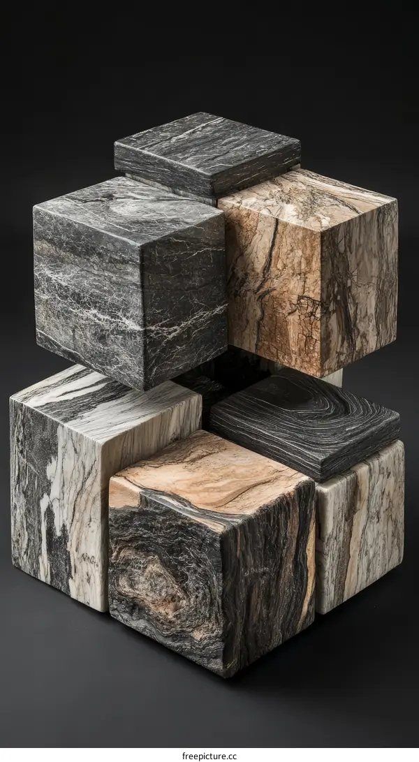 Abstract Geometric Arrangement of Marble Cubes