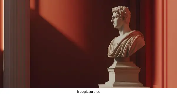 White Marble Bust Sculpture in a Red Room