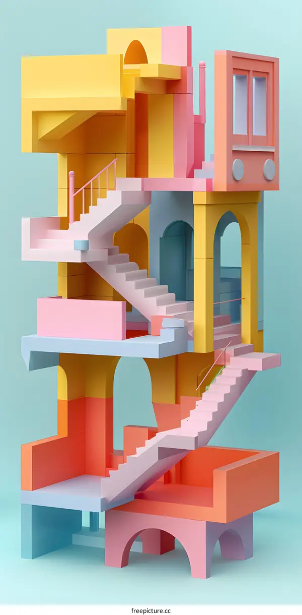 Abstract Architecture Building on Turquoise Background