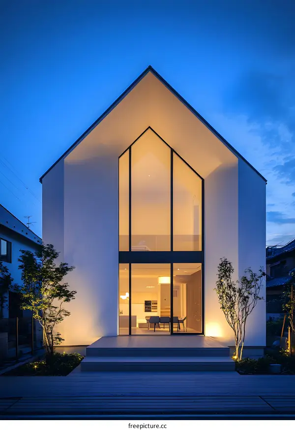 Modern House with Large Windows and a Wooden Deck