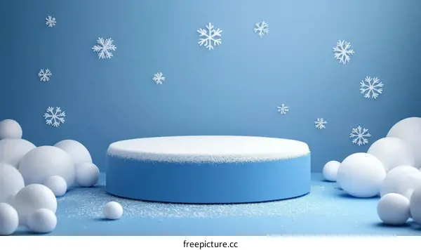 Winter Blue Display Podium with Snowflakes