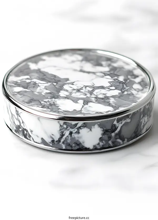 Round Marble Coaster with Silver Trim