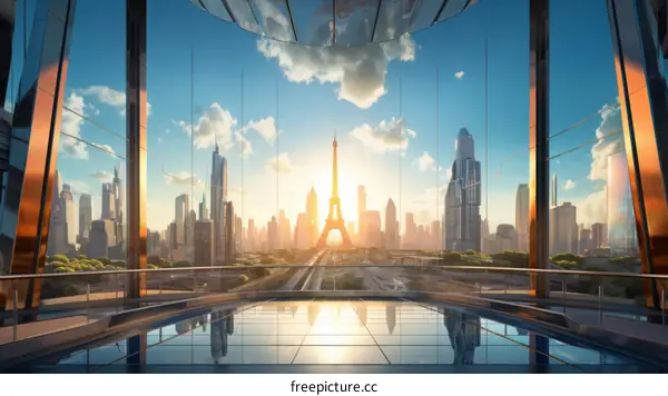 Futuristic Cityscape with Eiffel Tower