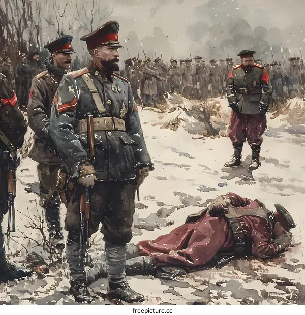 Russian soldiers in the snow during world war i