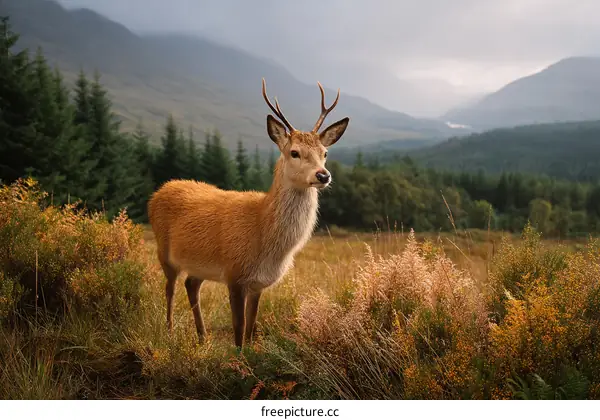 Majestic Deer in Autumnal Highland Landscape