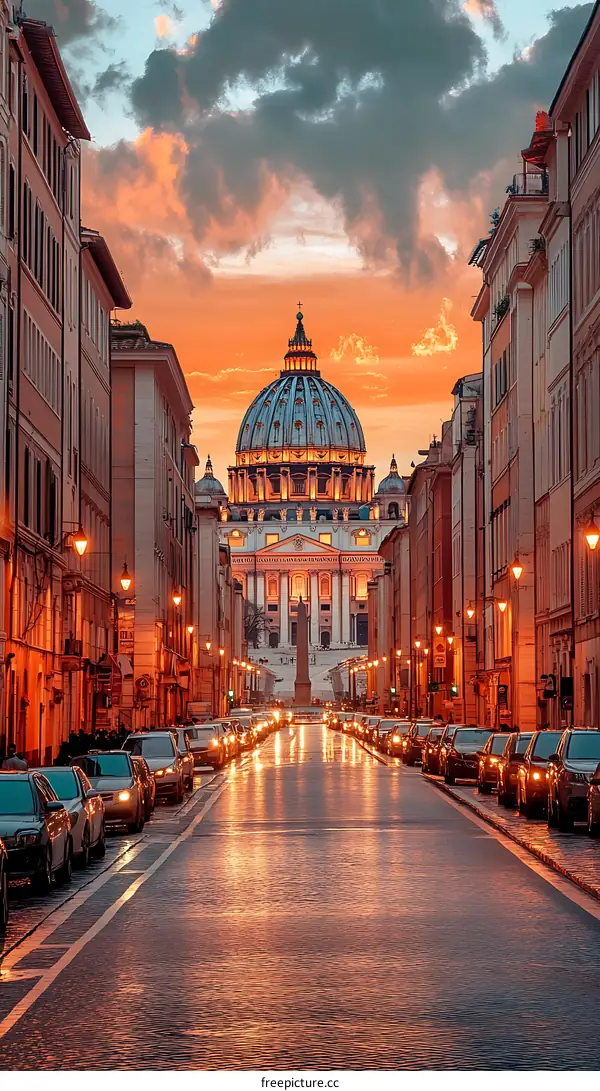 St Peters Basilica in Rome with Golden Sunset