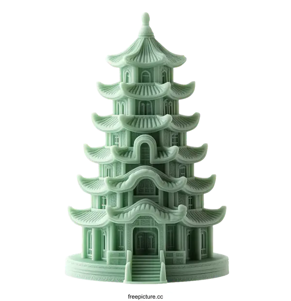 [Transparent Background PNG]Green Chinese Pagoda Figurine Decor