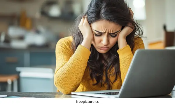 Woman Feeling Stressed and Frustrated at Laptop