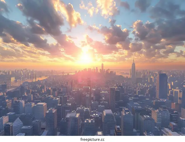 New York City Sunset Cityscape Skyline