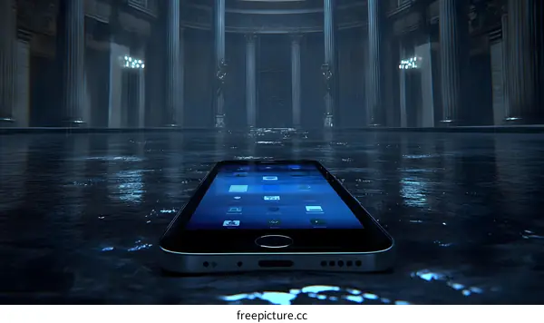 Smartphone Floating in a Flooded Ancient Temple