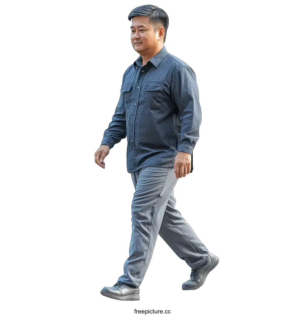 [Transparent Background PNG]Full Body Shot of a Walking Man in Casual Wear