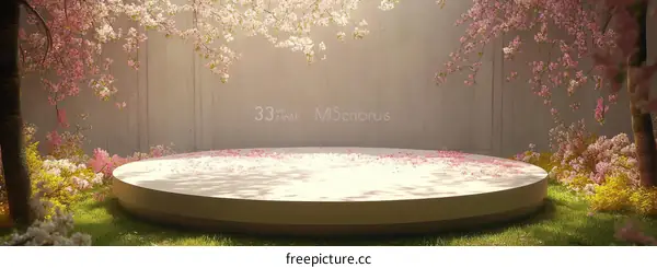 Elegant Spring Cherry Blossom Scene with Empty Stage