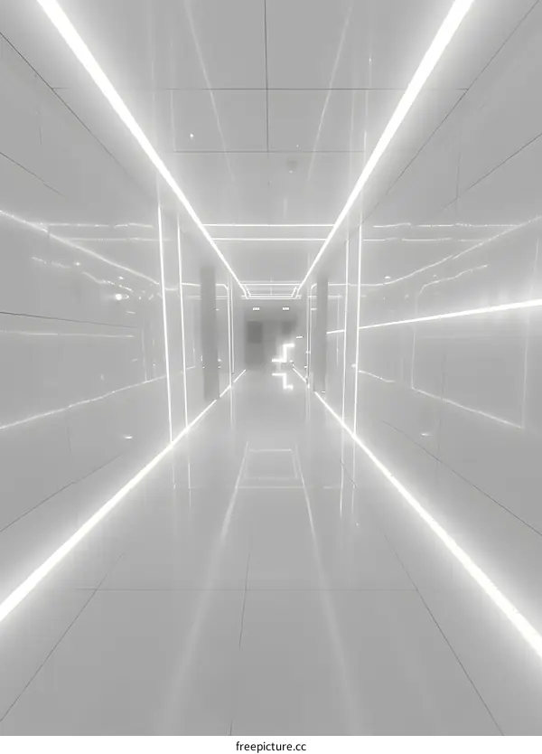 White Hallway With Bright Lights