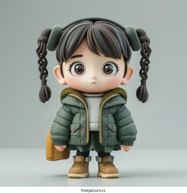 3D Illustration of a Cute Asian Girl in Winter Clothes