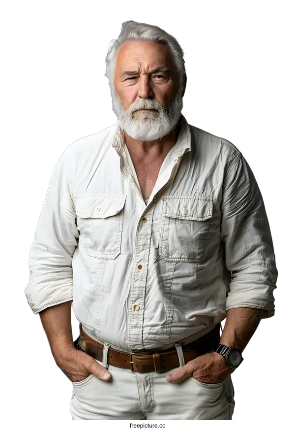[Transparent Background PNG]Portrait of a senior Caucasian man with a white beard
