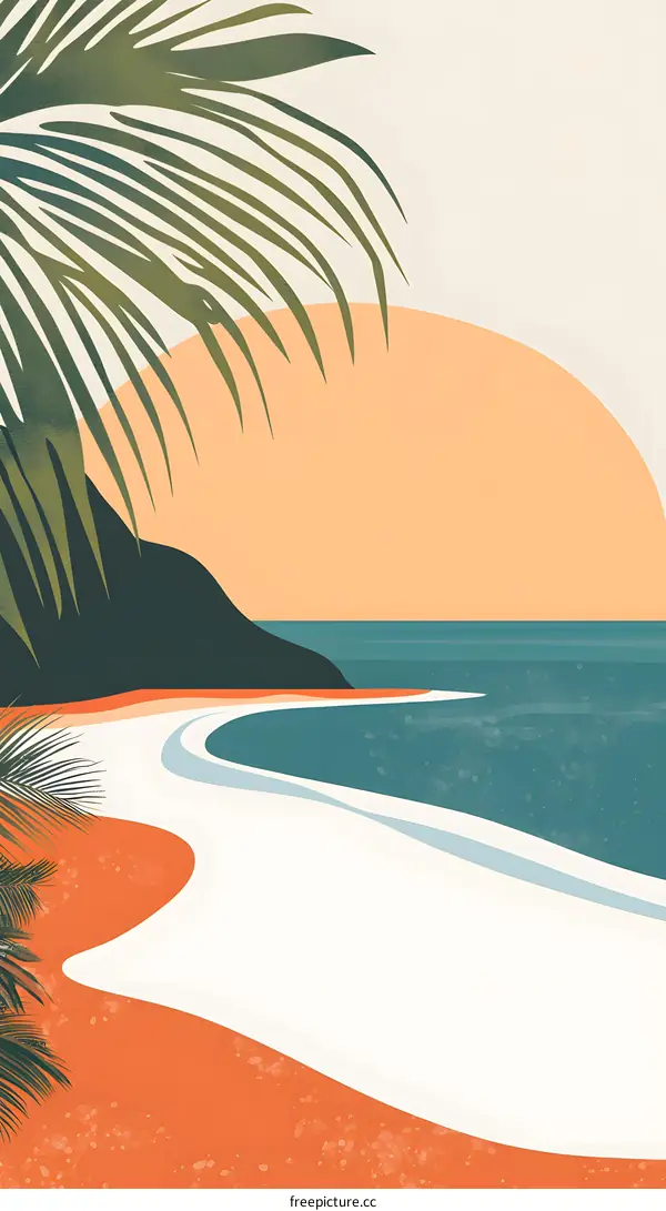 Sunset Beach Minimalist Illustration