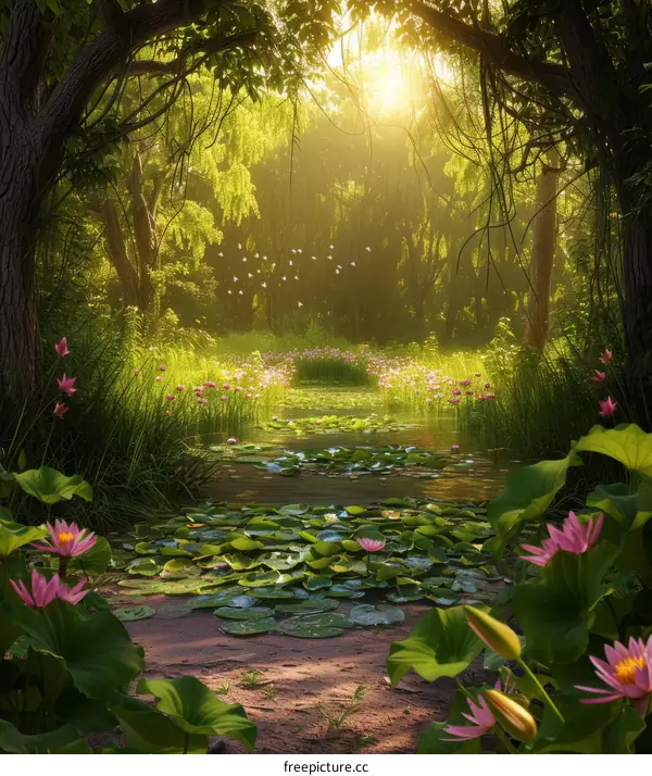 Mystical Forest Glade with a Pond