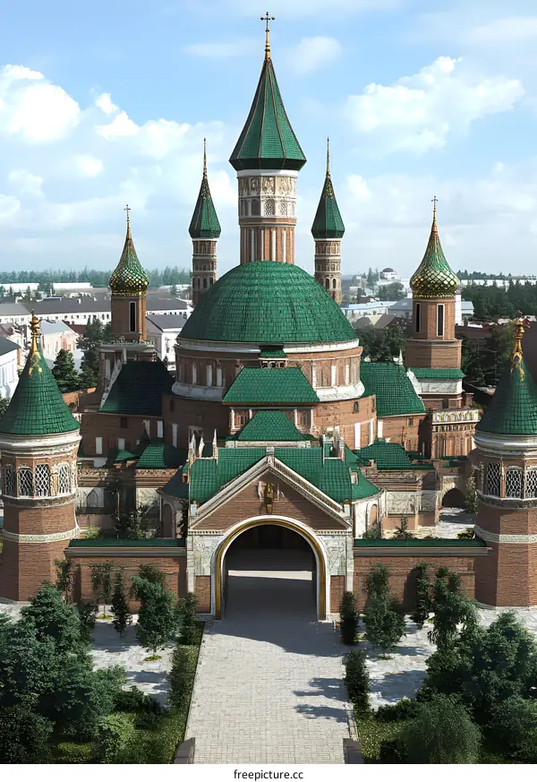 Green Roofed Russian Church Architectural Design