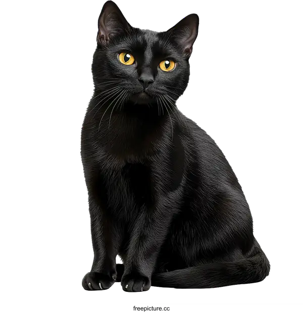 [Transparent Background PNG]Black Cat Portrait on White Background