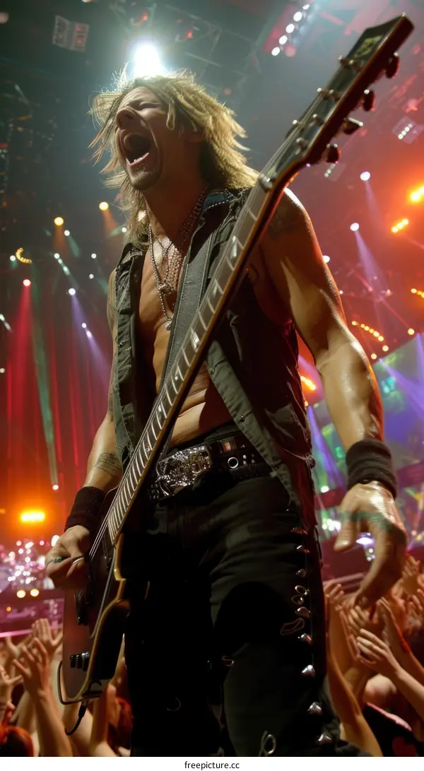 American musician and songwriter Nikki Sixx performing live on stage with his band Sixx:A.M.