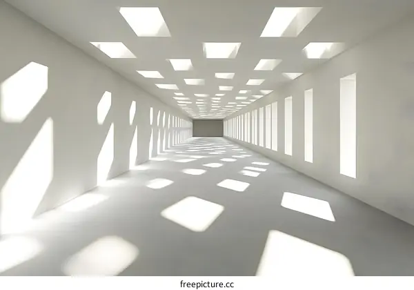 White Minimalist Long Corridor with Square Windows