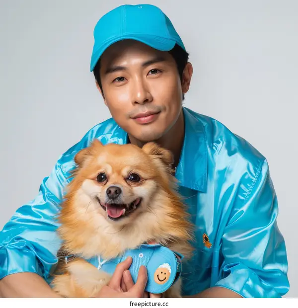 A man and his dog pose for a photo