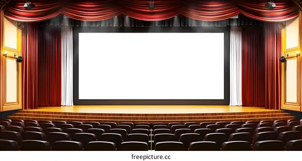 Empty Movie Theater Stage With Red Curtains