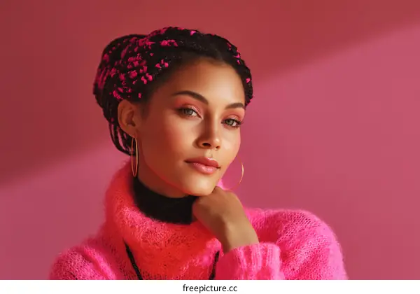 Stylish African Woman in Trendy Pink Sweater