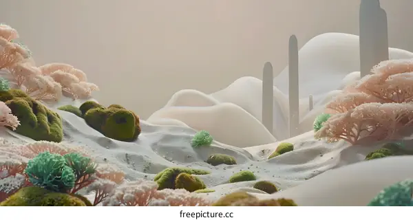 Abstract Landscape with Green and Pink Trees