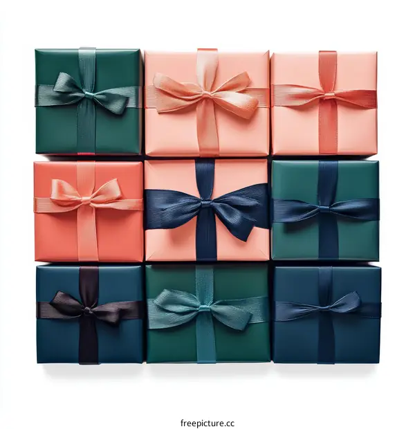 Colorful Gift Boxes Arranged in a Grid Pattern