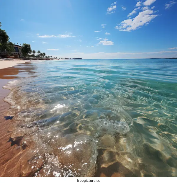 The beach of the blue sea under the blue sky