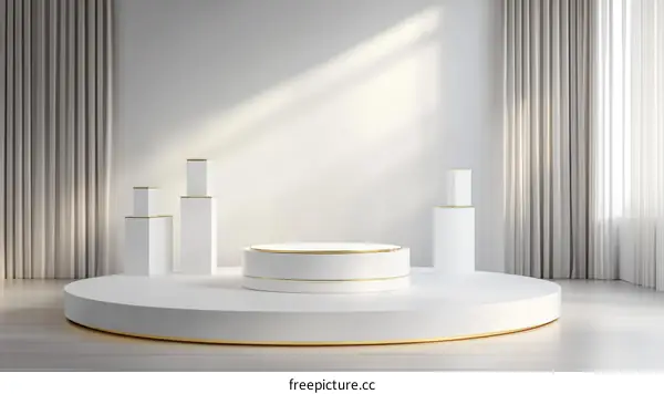 White Geometric Display Podium with Golden Accents
