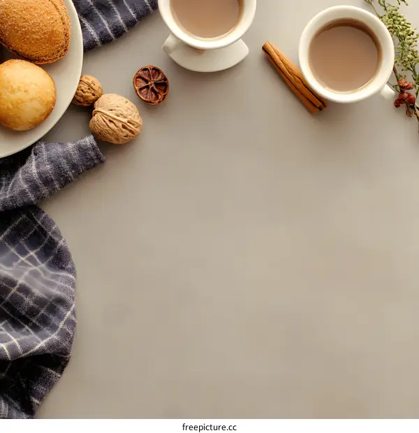 Flat Lay of Coffee and Pastries for Autumn Breakfast